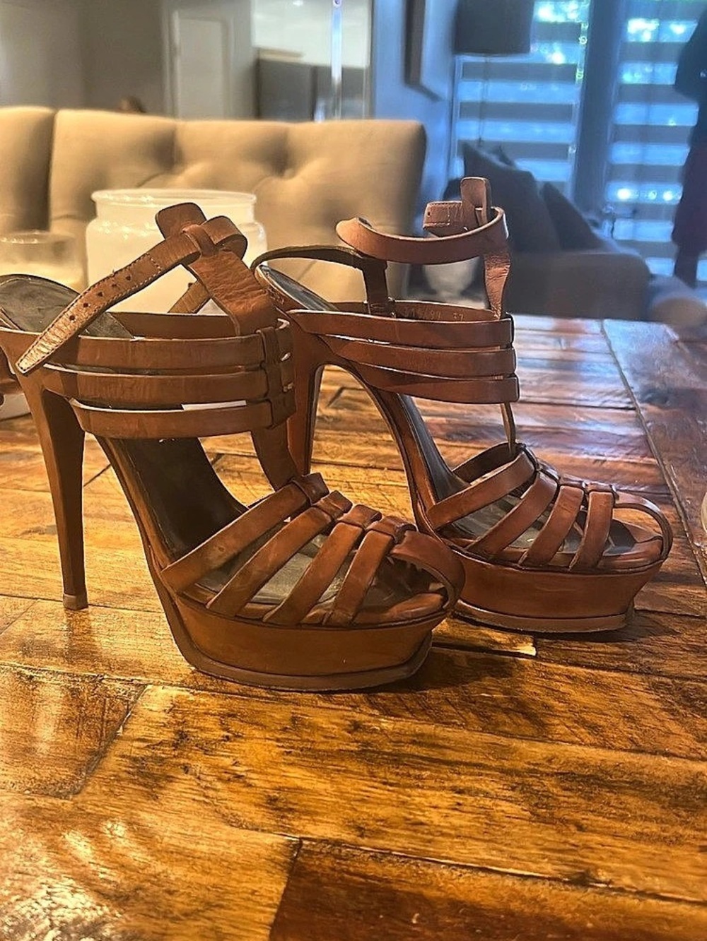 Yves Saint Laurent Tribute Platform Sandals Brown Heels